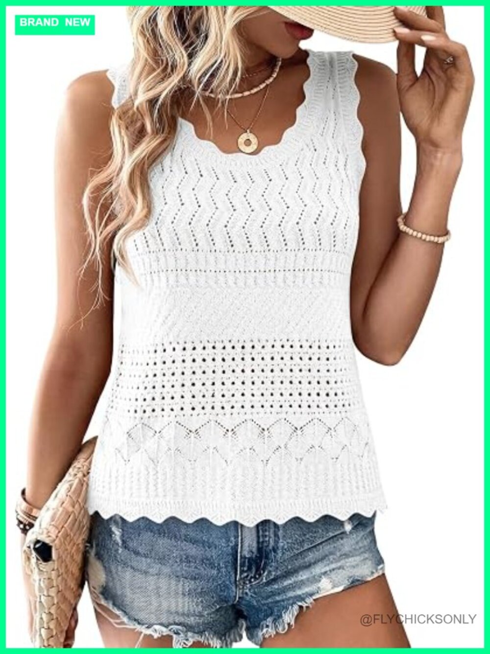 White Crochet Knit Tank Top -
